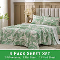 Green Floral Cotton Sheet Set Queen Size 4PC G6774