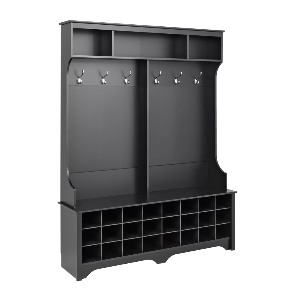 60" Wide Hall Tree with 24 Shoe Cubbies, Black U15875