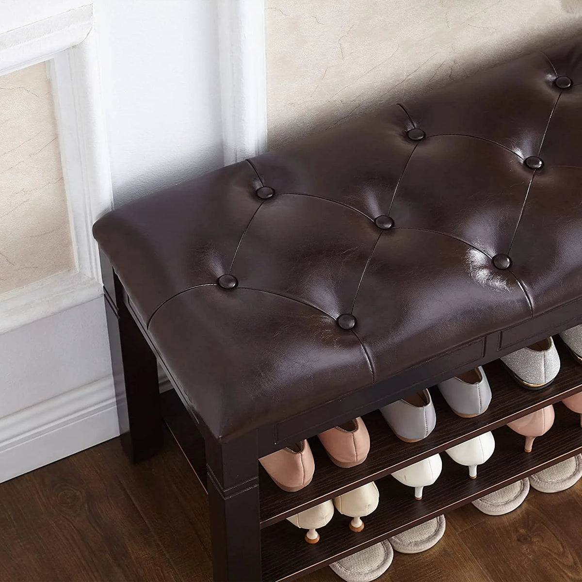 Brown Shoe Storage Bench with Cushion G47358