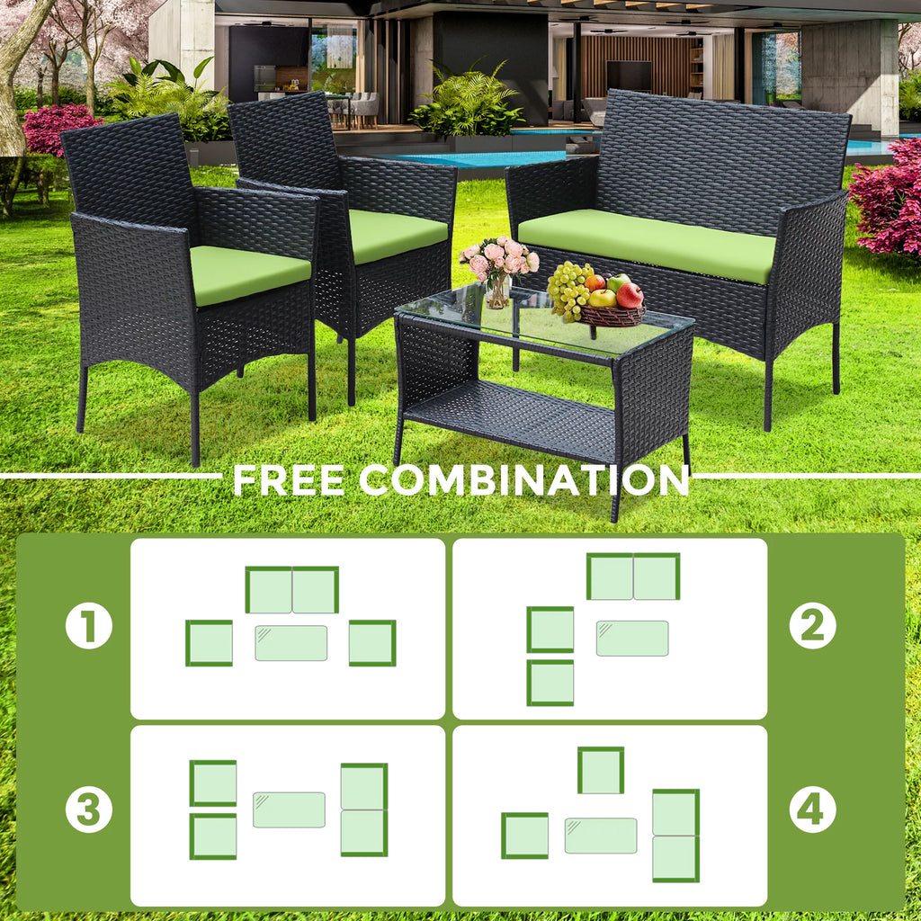 4 Pc PE Rattan Outdoor Furniture Set with Cushions U57730