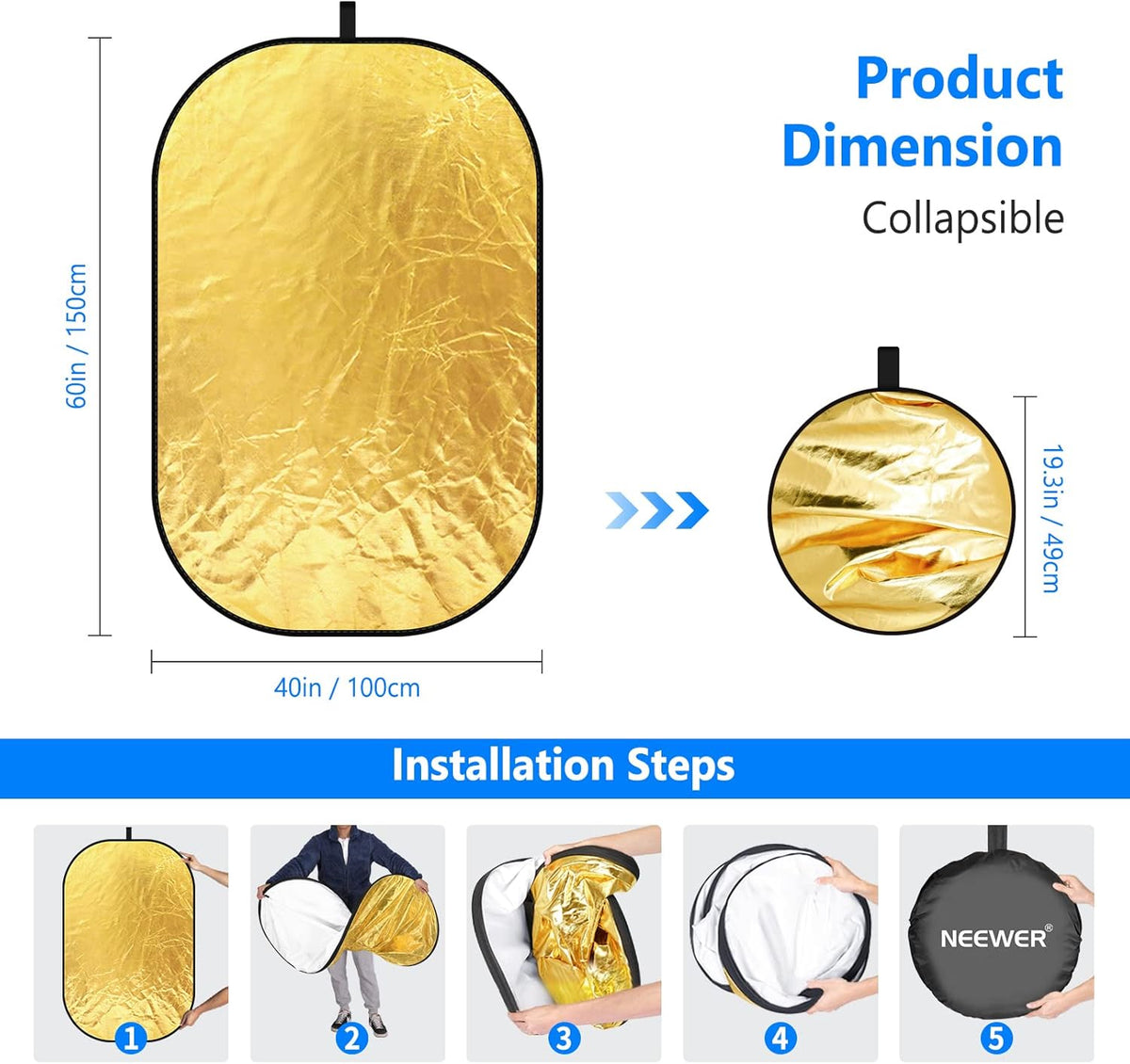 5 in 1 Portable 40"x 60" Camera Lighting Reflector Kit with Carrying Case J455485