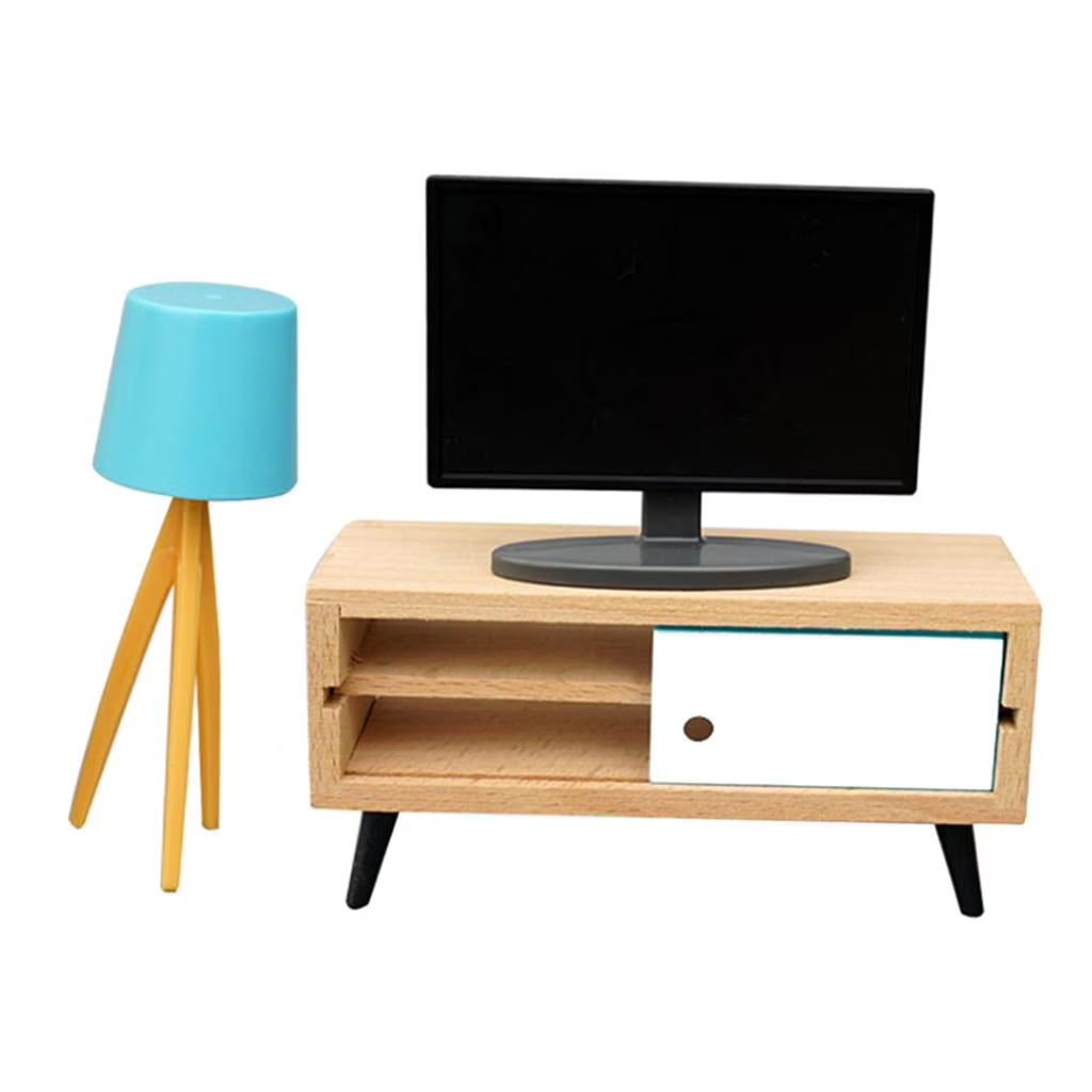 1:12 Scale Mini TV with Television Cabinet Dollhouse Furniture R446