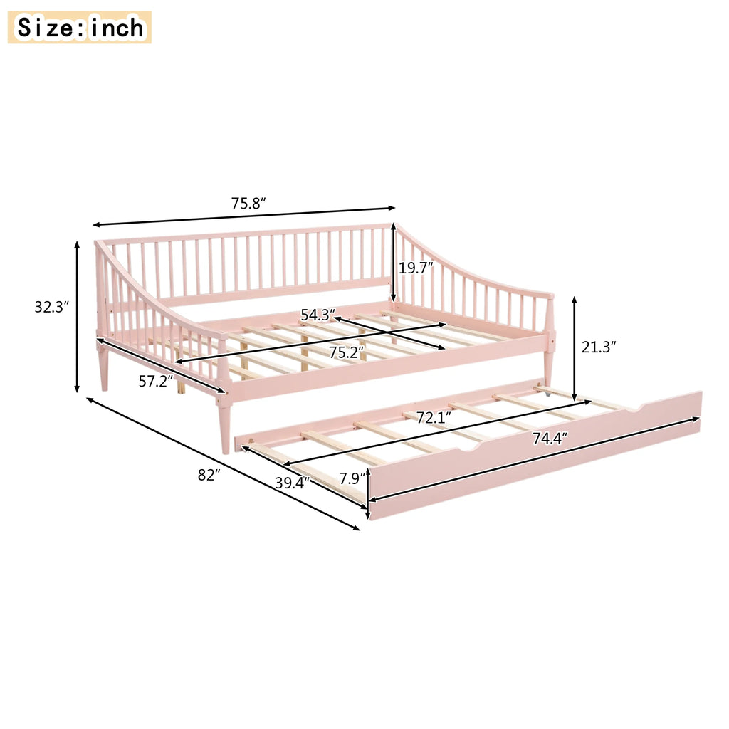 Pink Full Size Wood Daybed with Twin Trundle Z309
