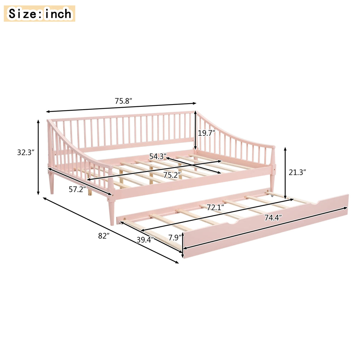 Pink Full Size Wood Daybed with Twin Trundle Z309