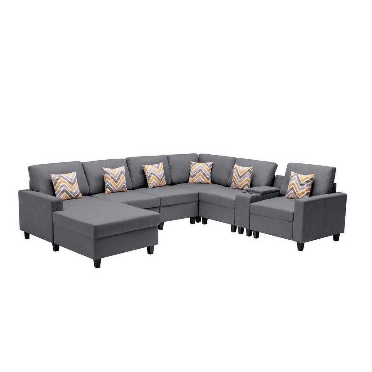 Gray Fabric Reversible Sectional with Charging Ports and Storage Console Z462