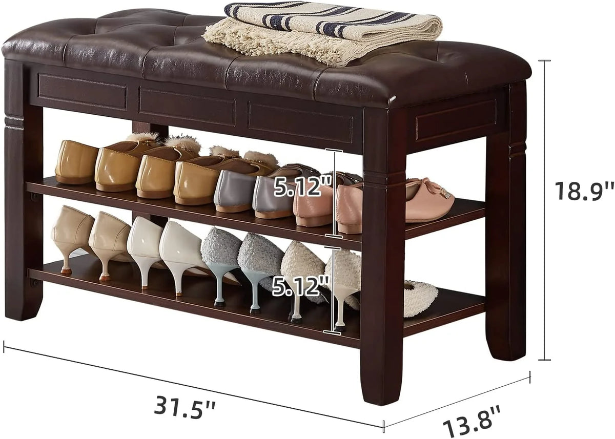 Brown Shoe Storage Bench with Cushion G47358