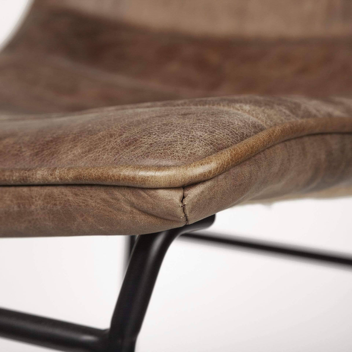 Brown Leather Seat Black Metal Frame Stool A14609