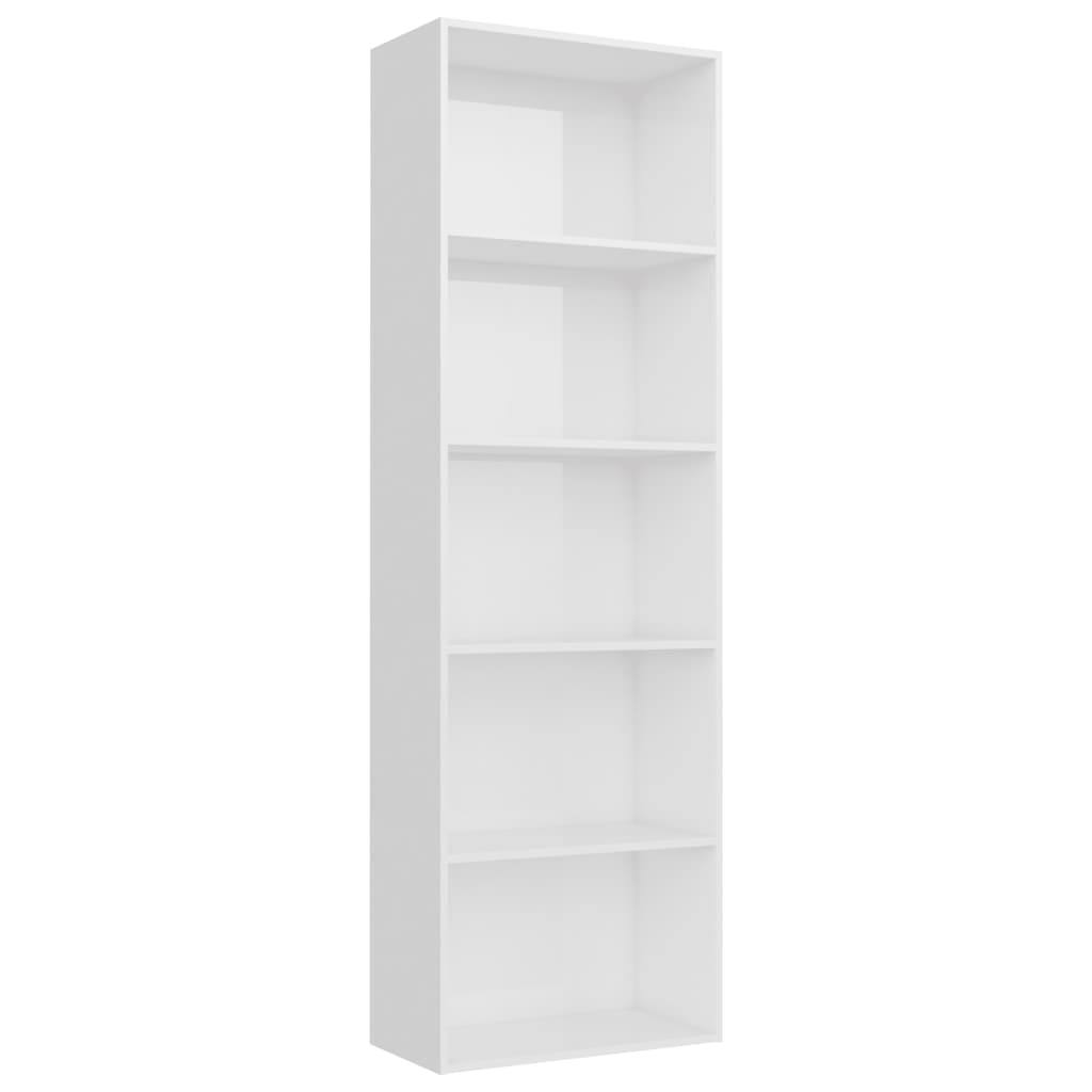 5-Tier High Gloss White Chipboard Book Cabinet J27649
