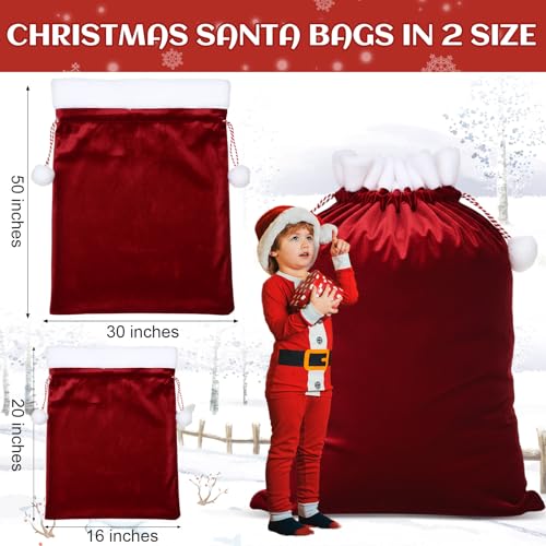 2 Pcs Velvet Christmas Santa Bags with Drawstring I163985