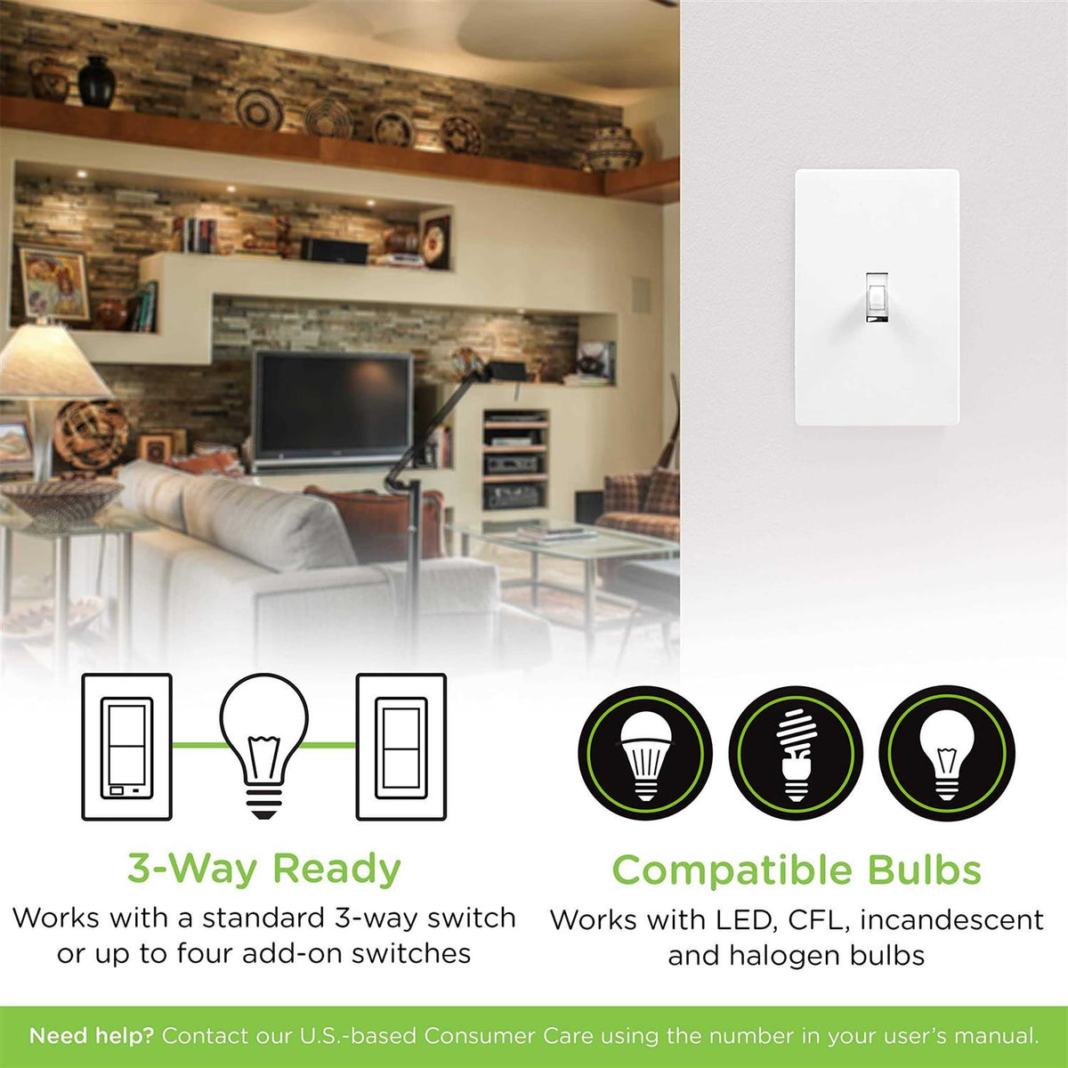 White/almond In-Wall Smart Paddle Switch Y2808