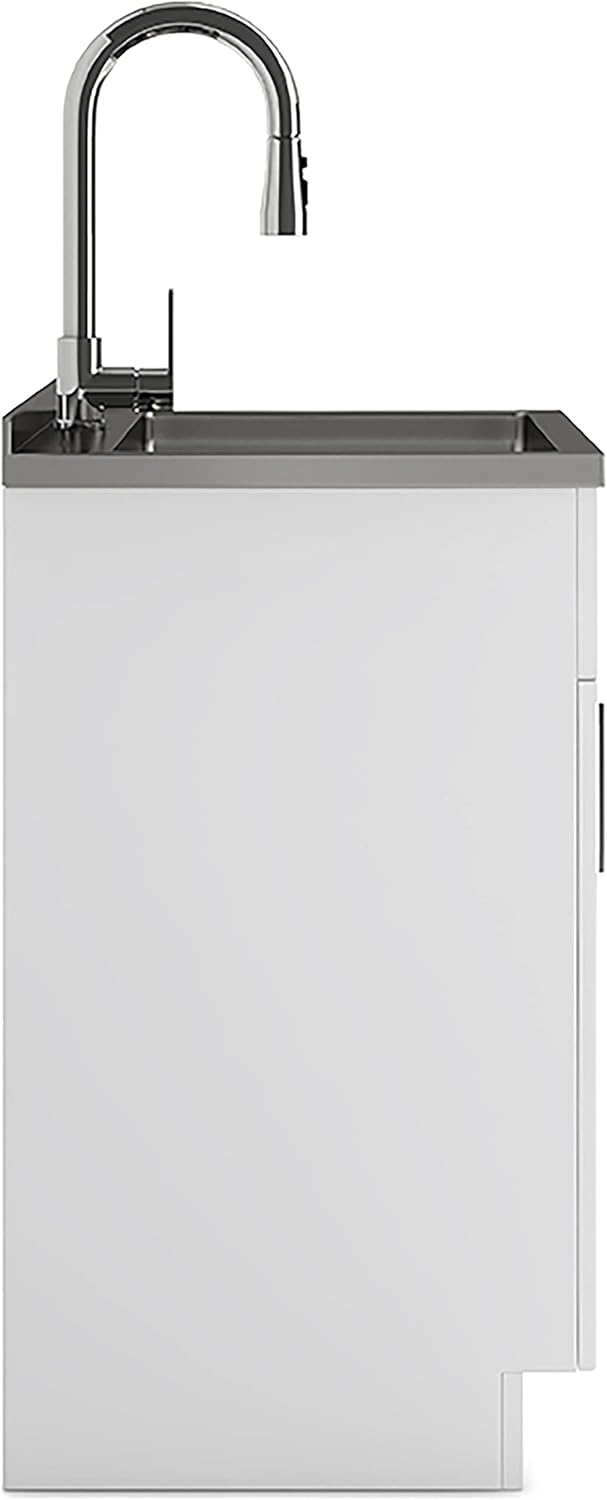 White Laundry Cabinet with Stainless Steel Sink S31019