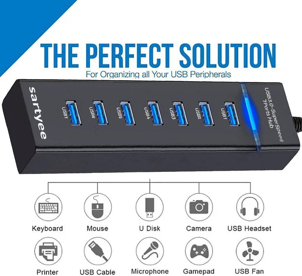 7 Port USB Hub Data Splitter Extender T145