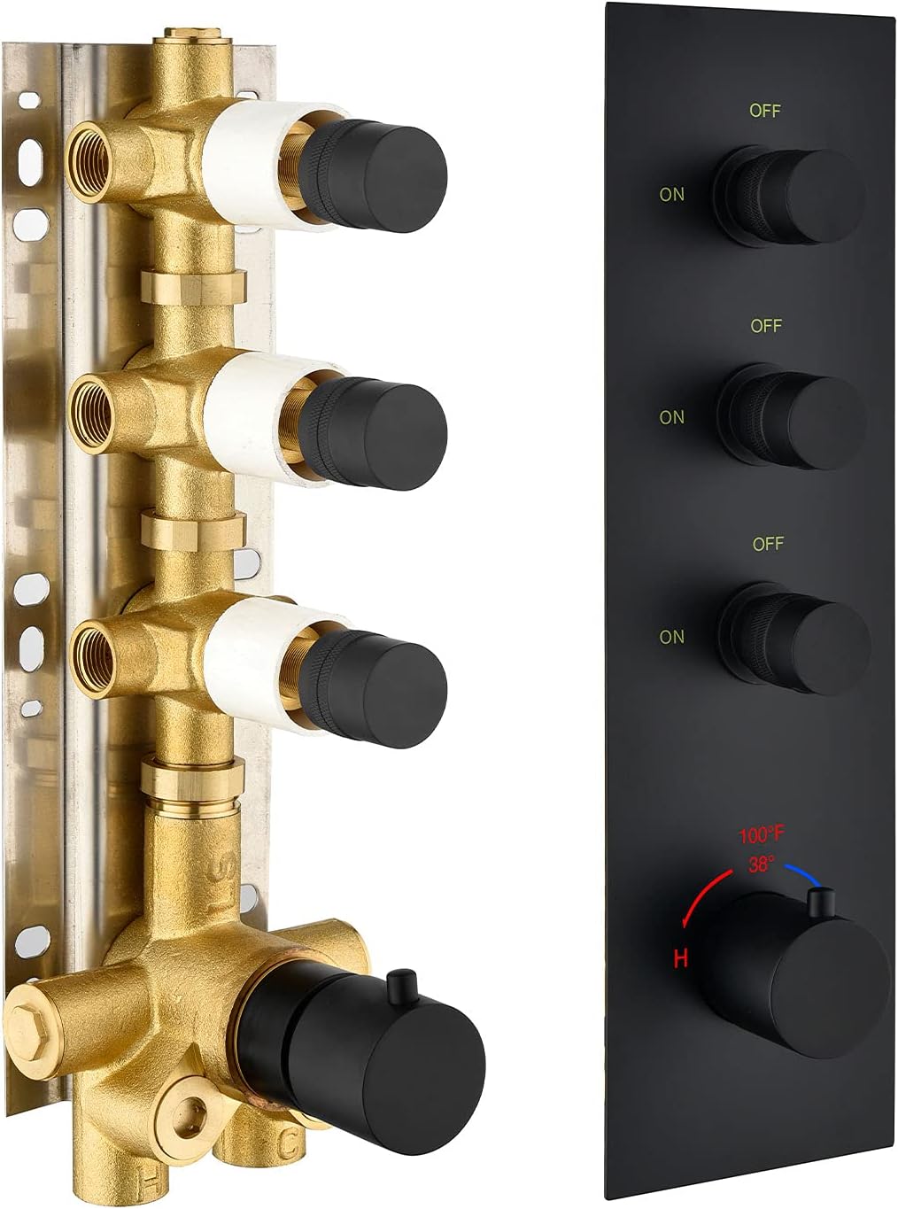 Solid Brass Shower Diverter Thermostatic Mixer Valve with Trim (Chrome, Round) Z652