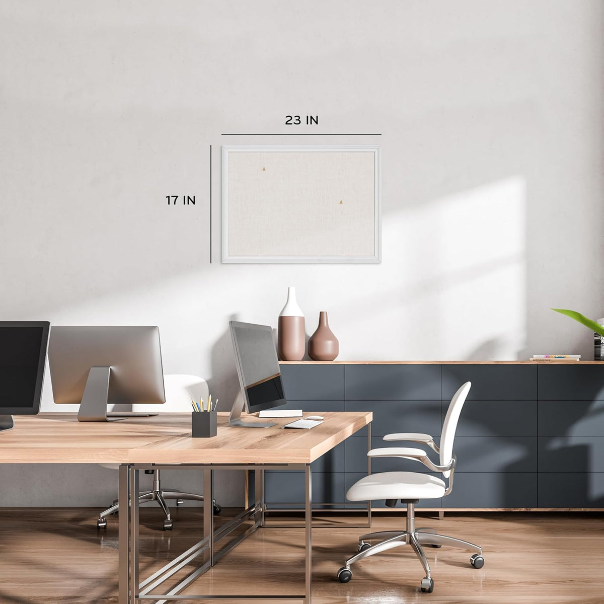 23"x17" White Wood Style Frame Bulletin Board P90989