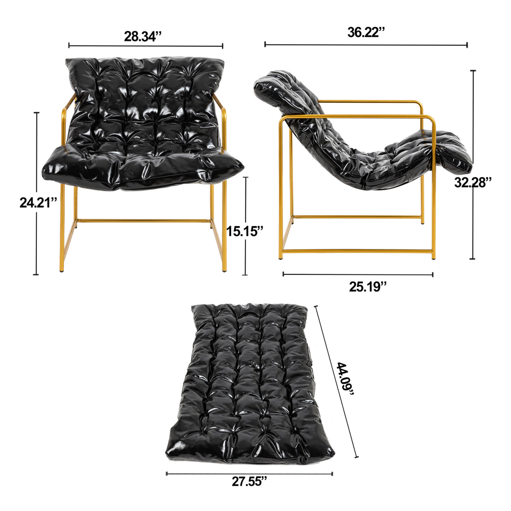 Black Faux Leather Sling Chair with Gold Metal Frame E437178
