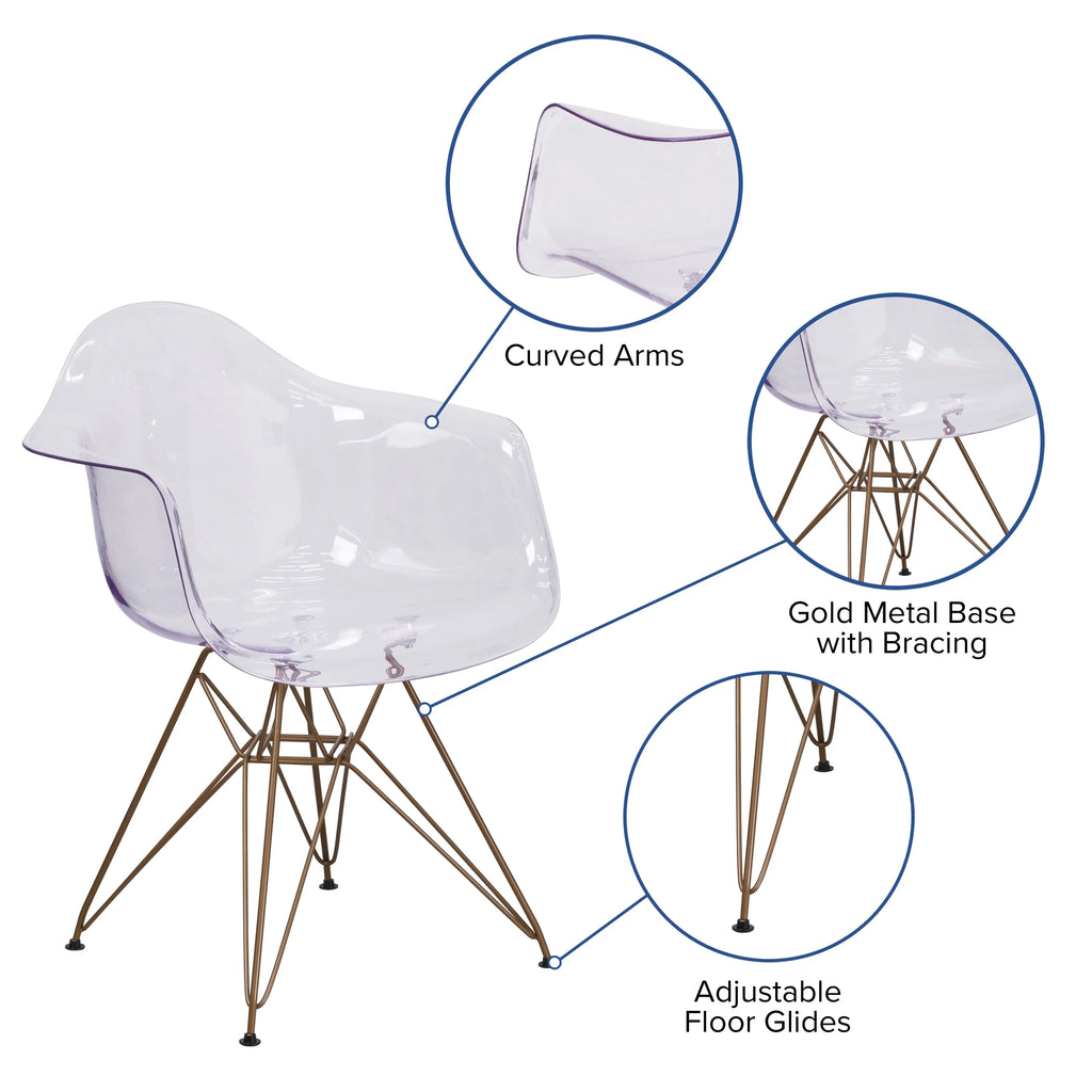 Transparent Side Chair with Gold Base U3090