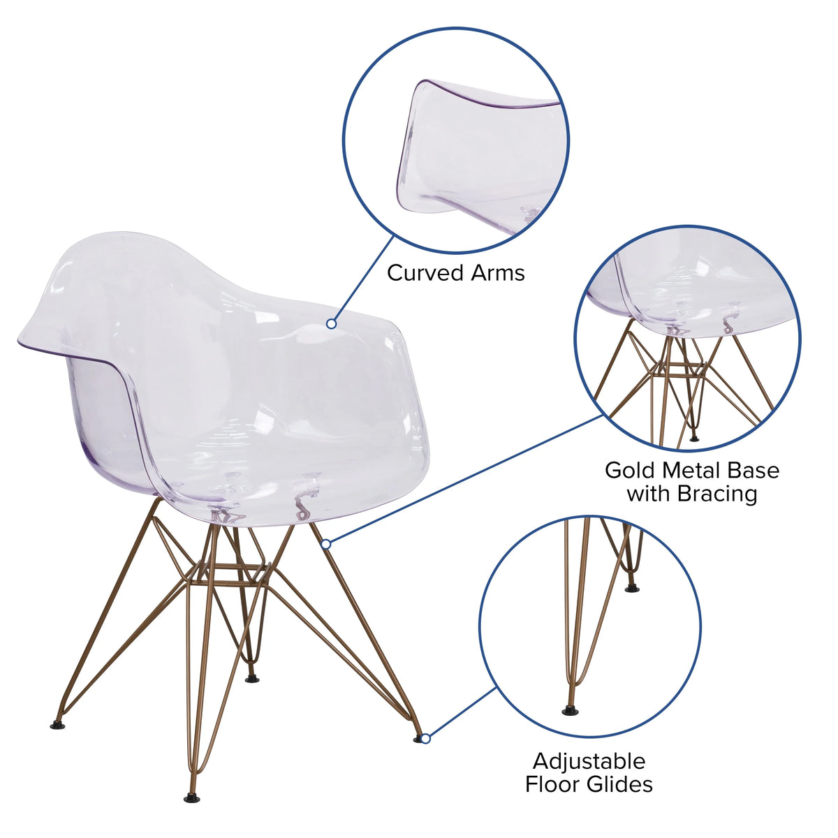 Transparent Side Chair with Gold Base U3090