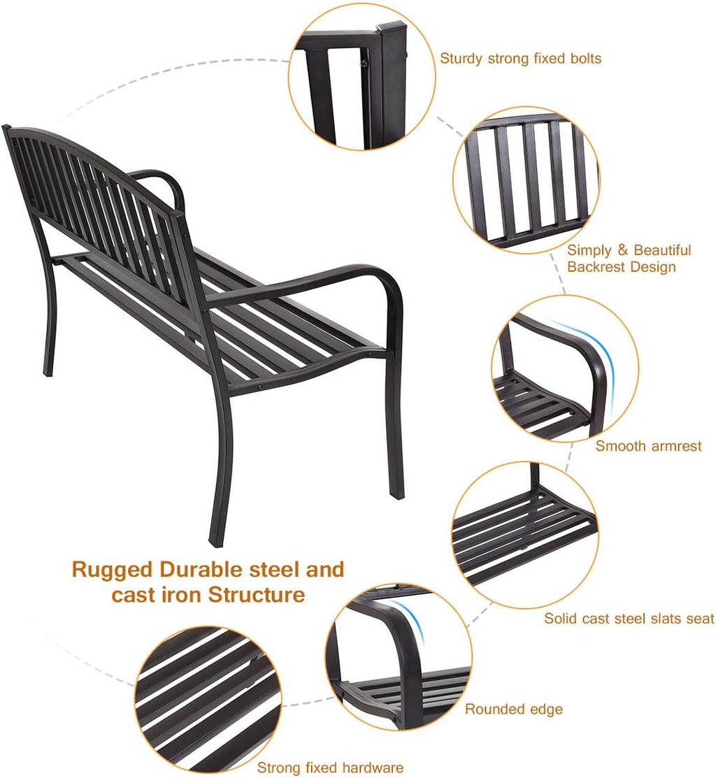 Black Cast Iron Patio Bench W175