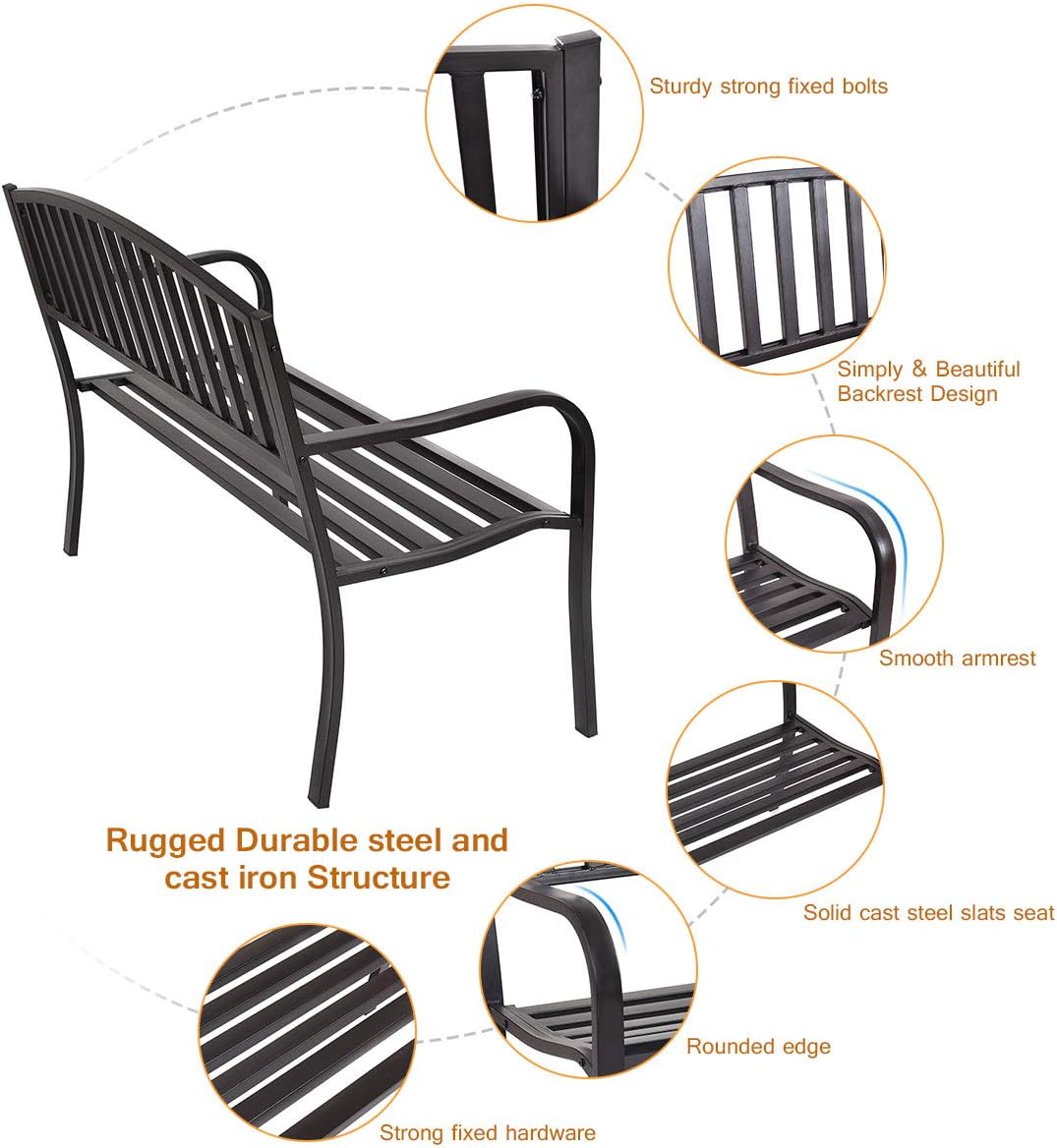 Black Cast Iron Patio Bench W175