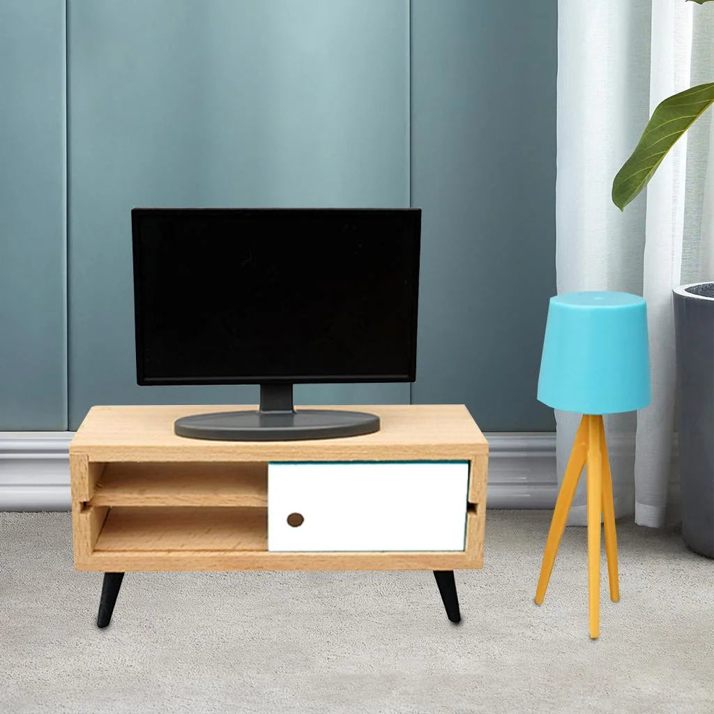 1:12 Scale Mini TV with Television Cabinet Dollhouse Furniture R446