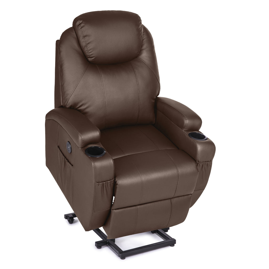 Brown Recliner Chair with Heated Massage Footrest Cup Holders USB Port V930