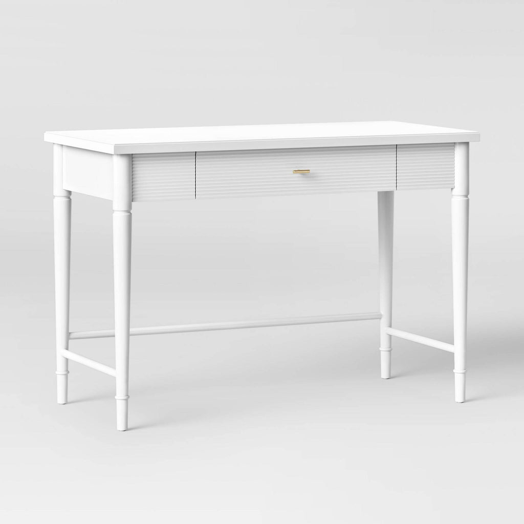 White Wood Writing Desk with Drawers D83530