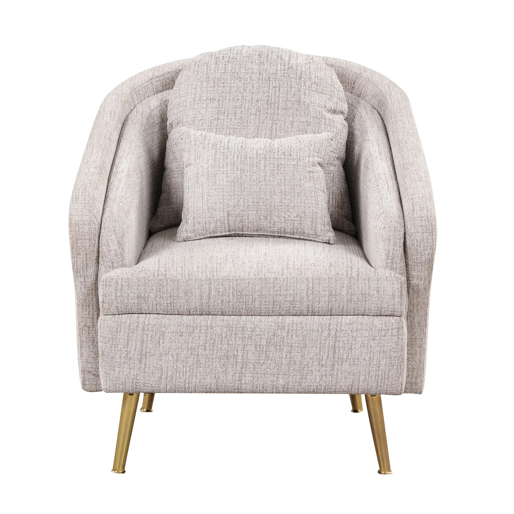 Light Grey Upholstered Accent Chair with Lumbar Pillow and Metal Legs I4627