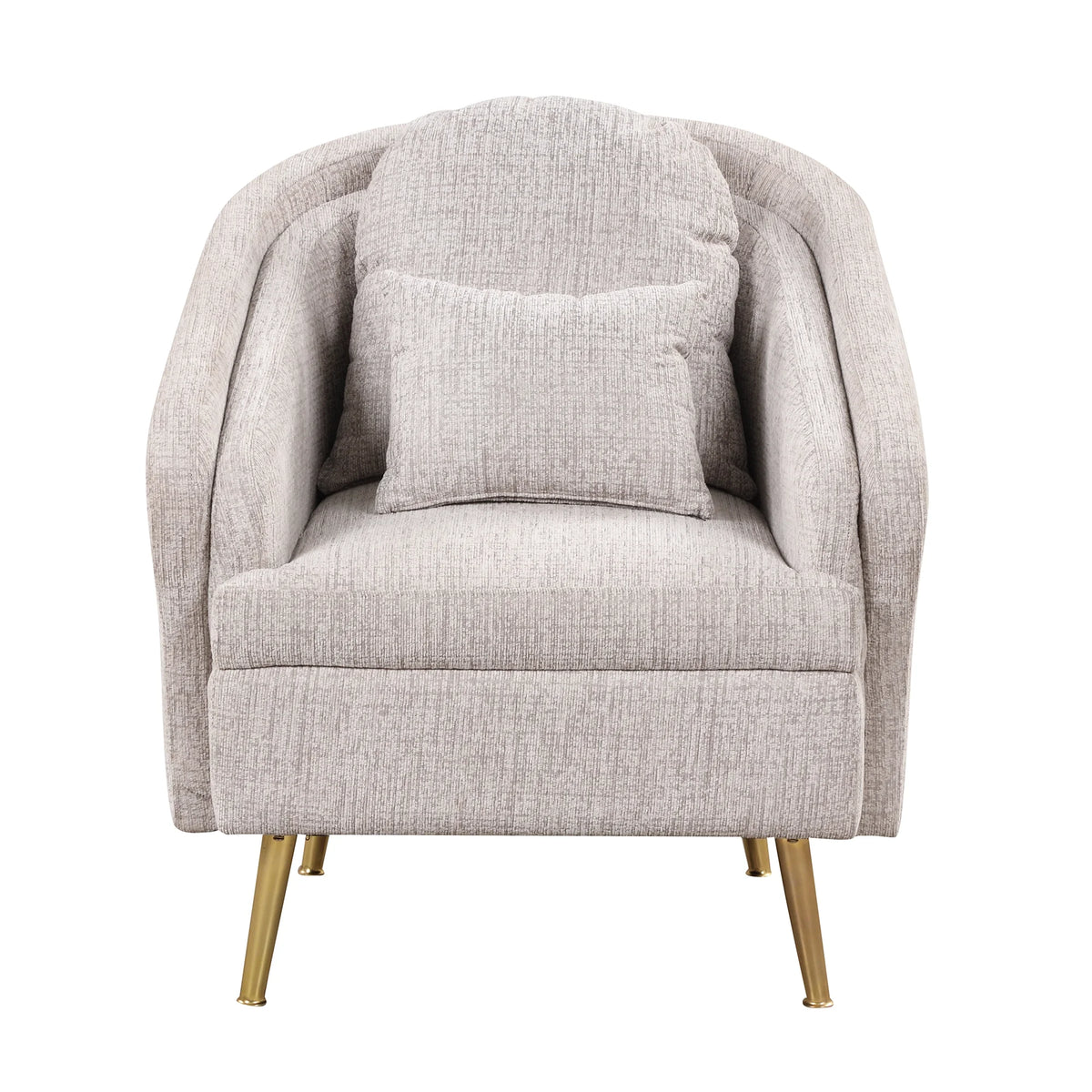 Light Grey Upholstered Accent Chair with Lumbar Pillow and Metal Legs I4627