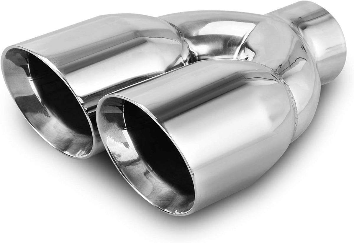 Dual Exhaust Tip 2.5 Inch Inlet 3.5 Inch Outlet Chrome Polished Stainless Steel Weld-On Pack of 2 L85844