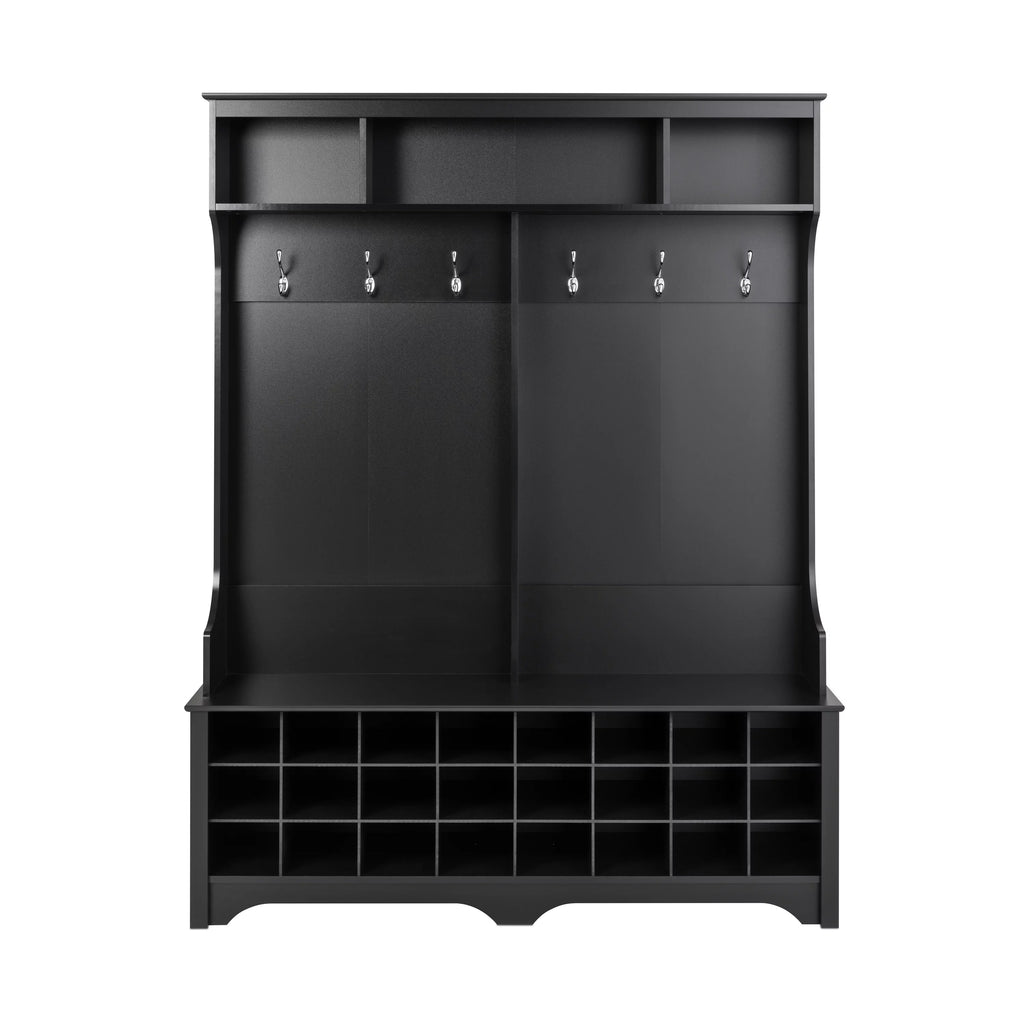 60" Wide Hall Tree with 24 Shoe Cubbies, Black U15875