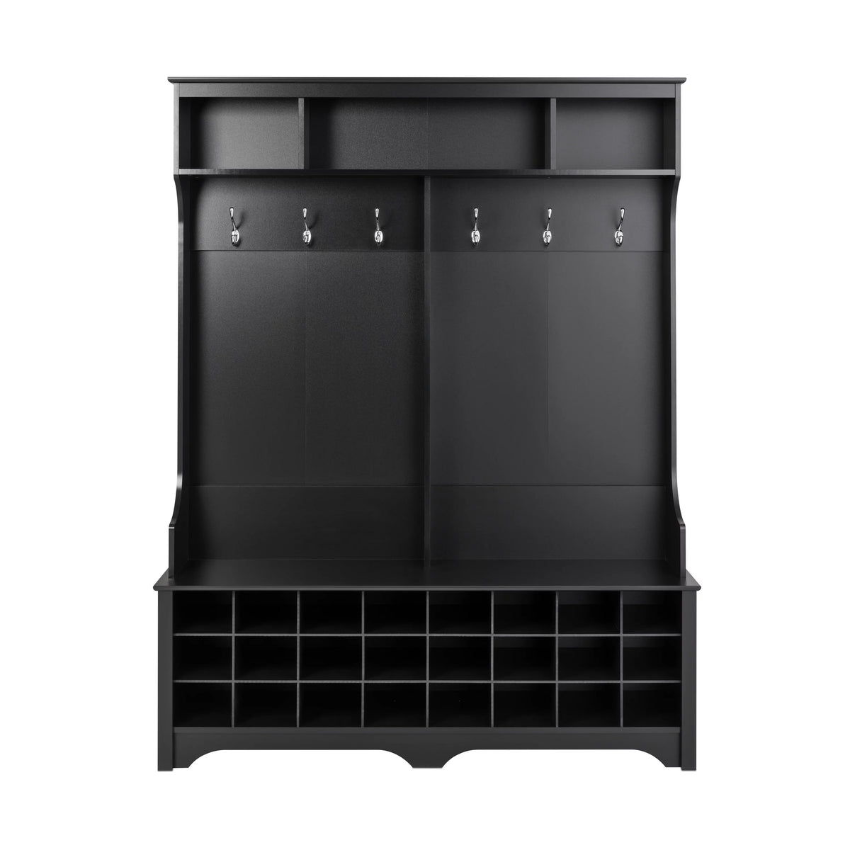 60" Wide Hall Tree with 24 Shoe Cubbies, Black U15875