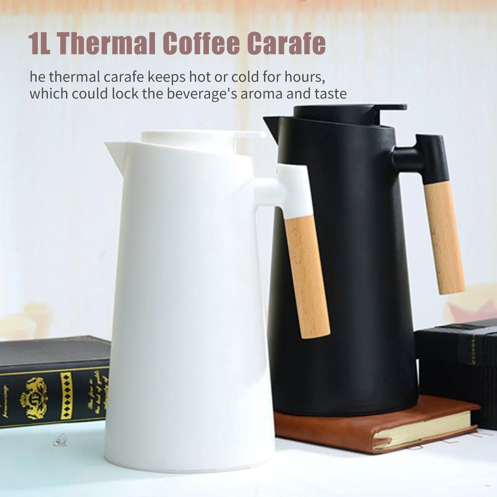 1L Double Walled Thermal Coffee Carafe with Wood Handle E126