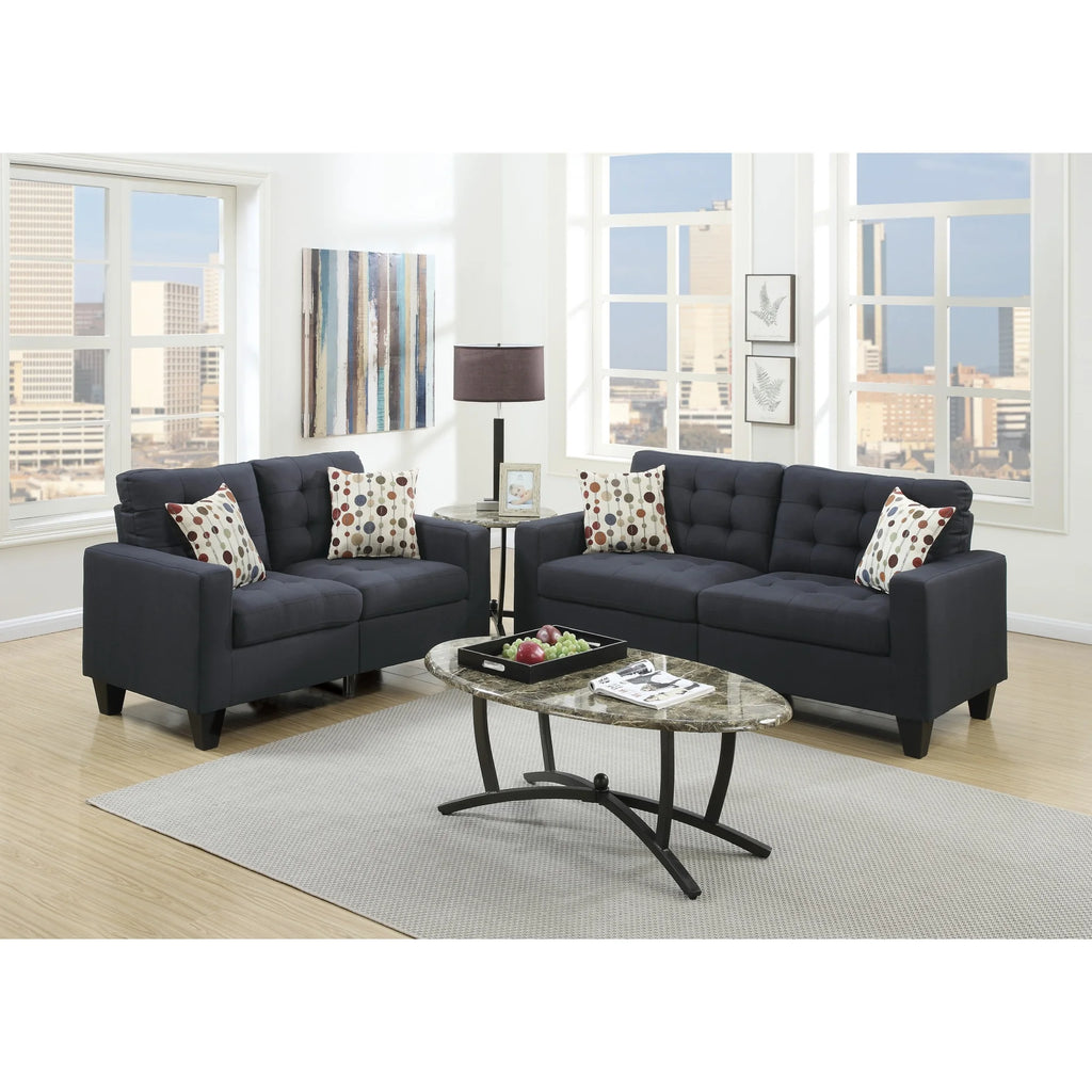 Black Polyfiber Tufted Sofa Loveseat 2pc Set U316