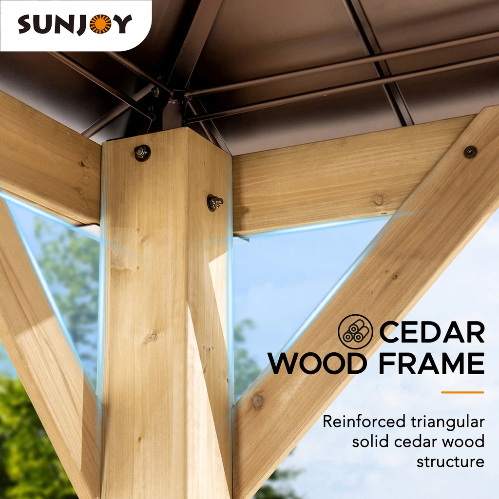 13 ft. x 15 ft. Cedar Framed Gazebo with Brown Steel and Polycarbonate Hip Roof Hardtop V592744