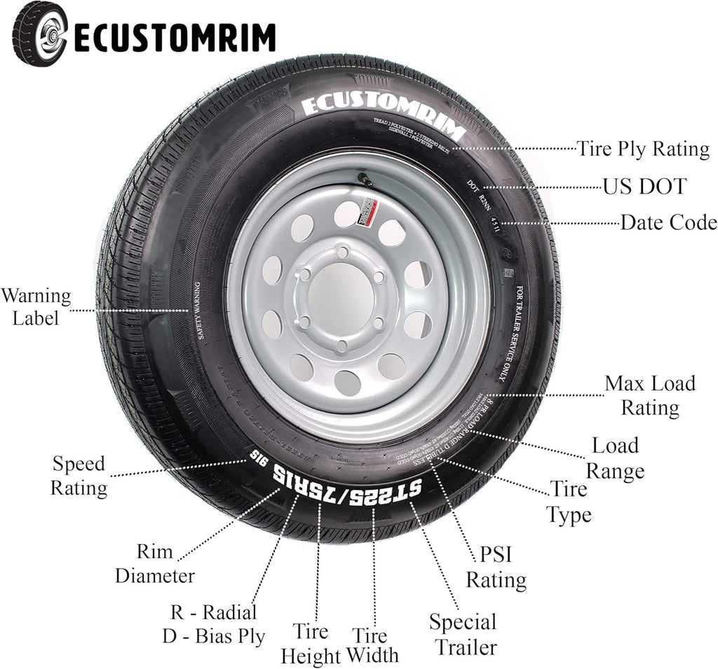 Mounted Radial Trailer Tire and Rim ST205/75R15 15X5 5-4.5 White Spoke Wheel R103279