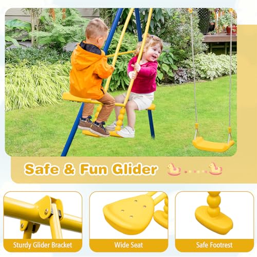 440 lbs Heavy Duty Metal Swing Set with Swing, Glider, Gym Rings V58084