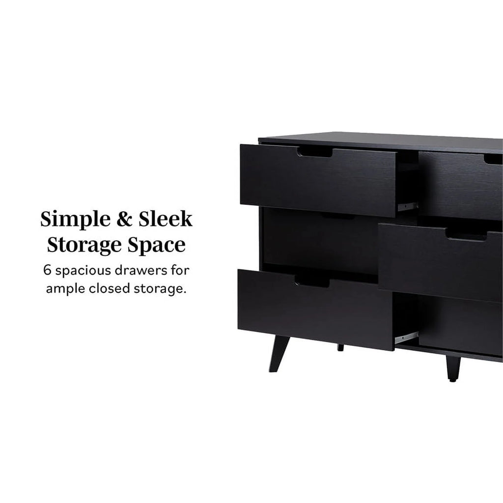 Black 6 Drawer Wood Dresser S24986