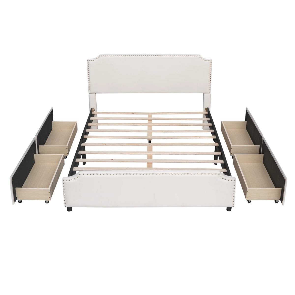 Beige Velvet Queen Size Bed with 4 Storage Drawers M40217