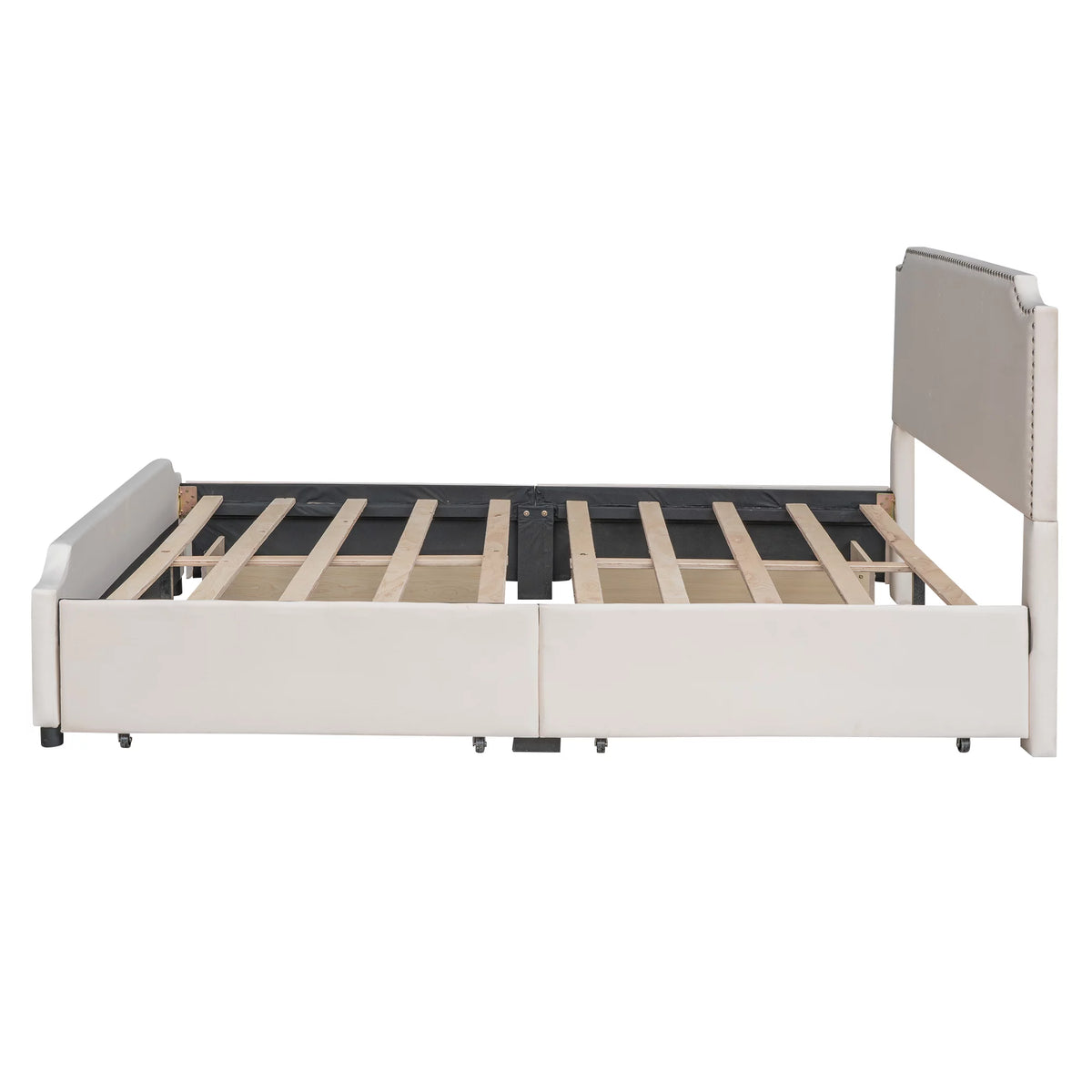Beige Velvet Queen Size Bed with 4 Storage Drawers M40217