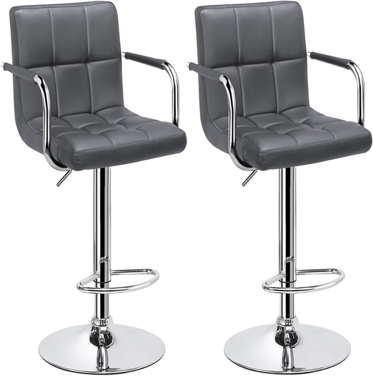 White Set of 2 Swivel Adjustable Bar Stools with Arms B7583