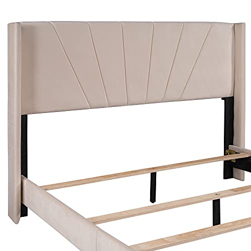 Pink Queen Size Velvet Upholstered Platform Bed with Headboard and Footboard E897818