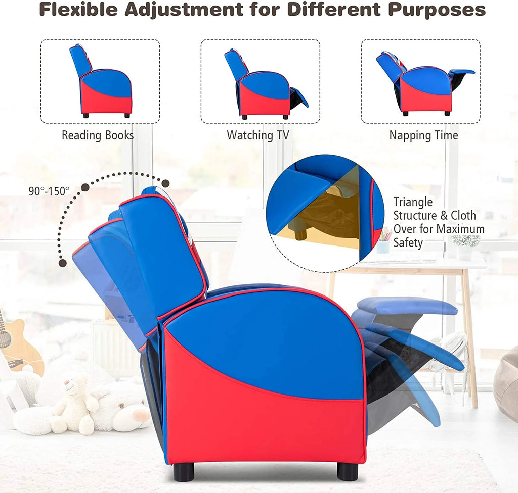 Blue Ergonomic Leather Recliner Chair with Footrest Y6666
