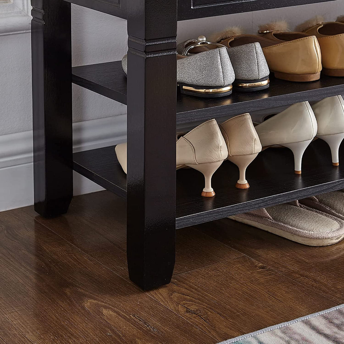 Brown Shoe Storage Bench with Cushion G47358
