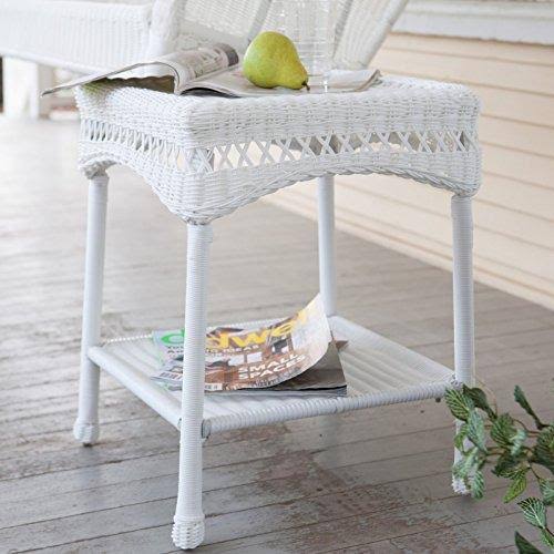 White Resin Wicker Side Table T261343