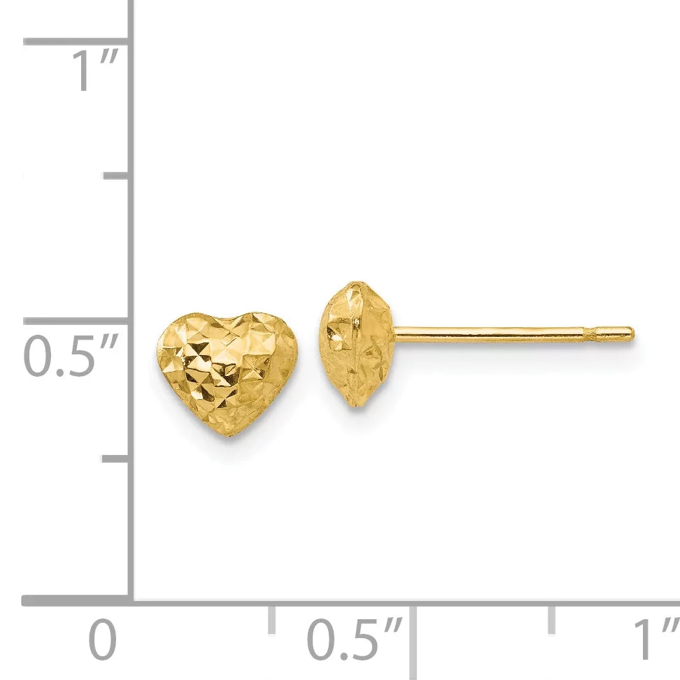 14 Karat Yellow Gold Diamond-cut Puffed Heart Post Earrings G88189