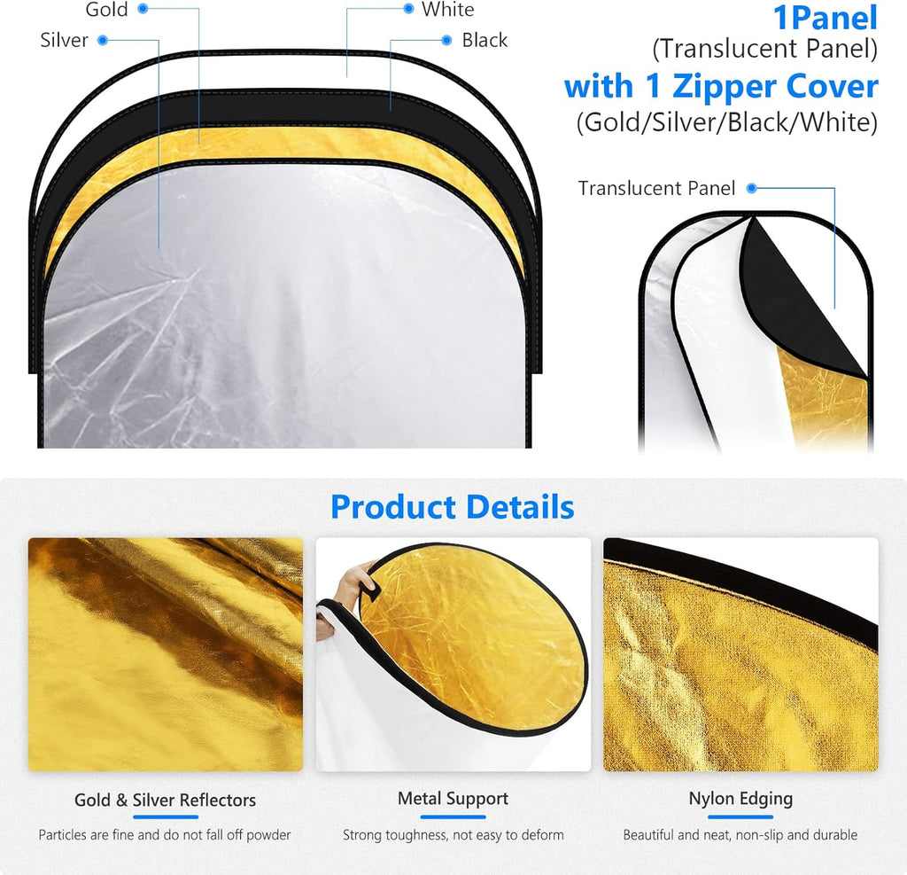 5 in 1 Portable 40"x 60" Camera Lighting Reflector Kit with Carrying Case J455485