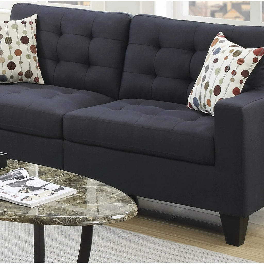 Black Polyfiber Tufted Sofa Loveseat 2pc Set U316