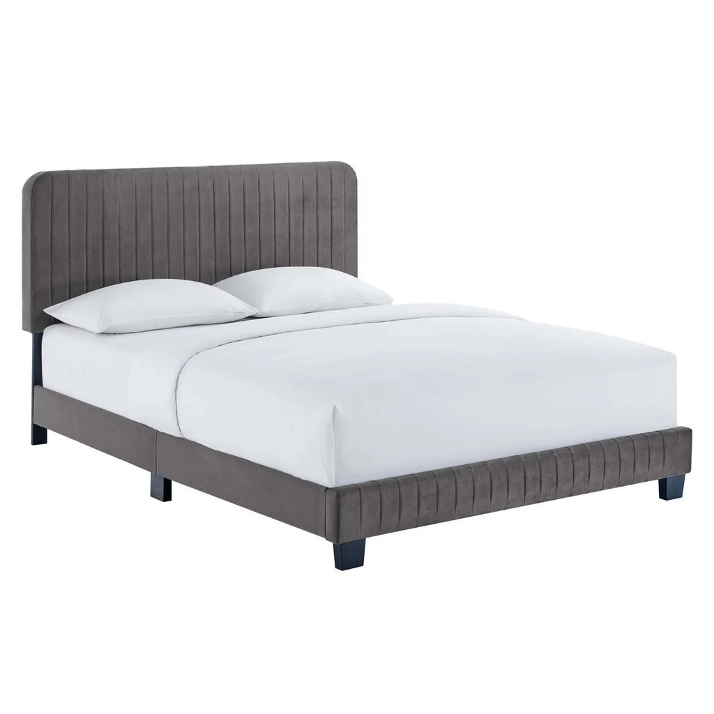 King Channel Tufted Performance Velvet Platform Bed P351895