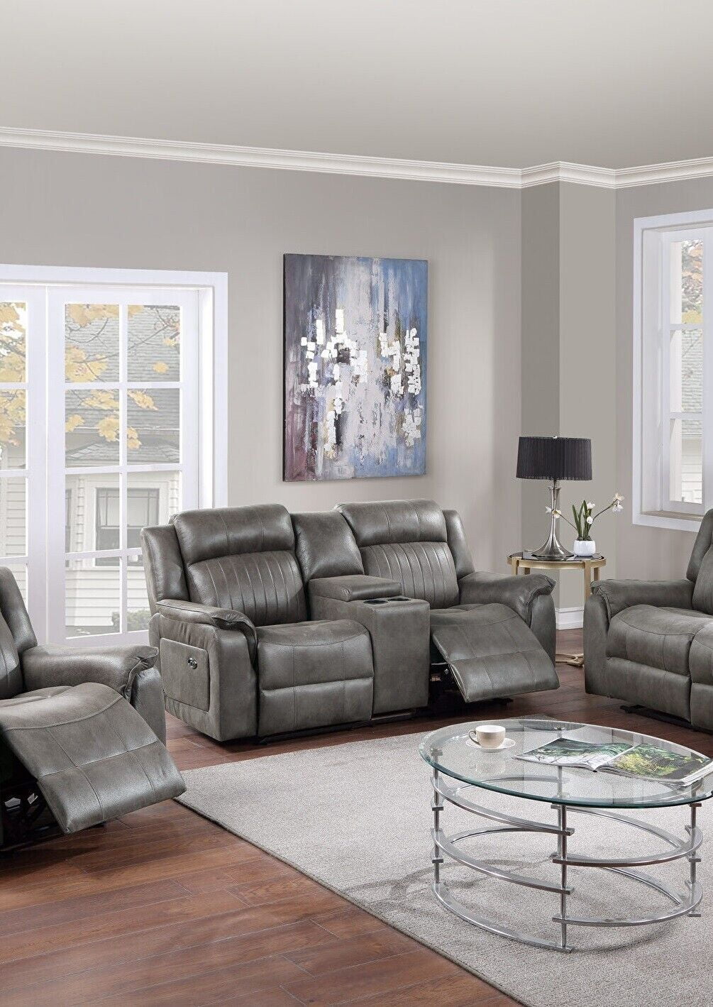 Slate Blue Leatherette Motion Loveseat with Console Reclining I508454