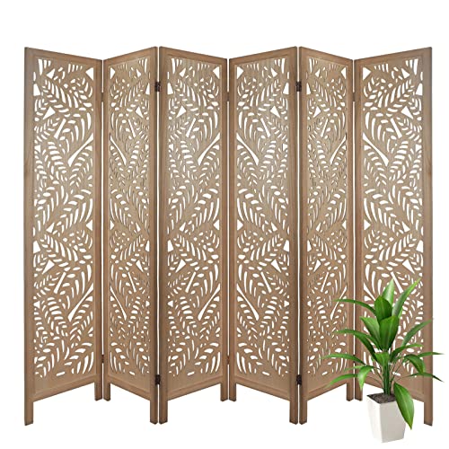 Light Brown 6 Panel Folding Wood Room Divider C2687